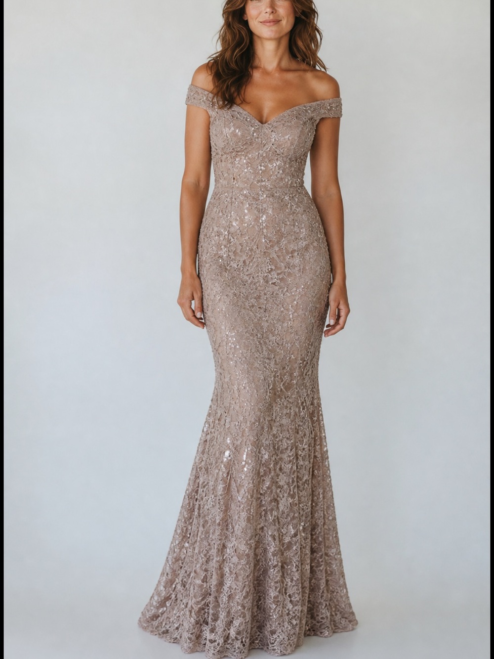 WINDSOR SEQUIN LACE MERMAID GOWN ✨Size small Color nude